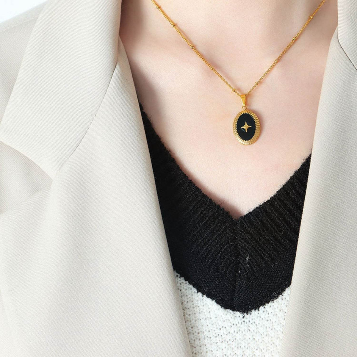 Gold-Plated Titanium Steel Oval Shape Pendant Necklace - UnLaced Boutique