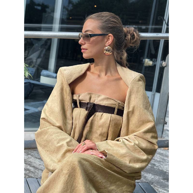Collarless Top + Wide Leg Jumpsuit Set