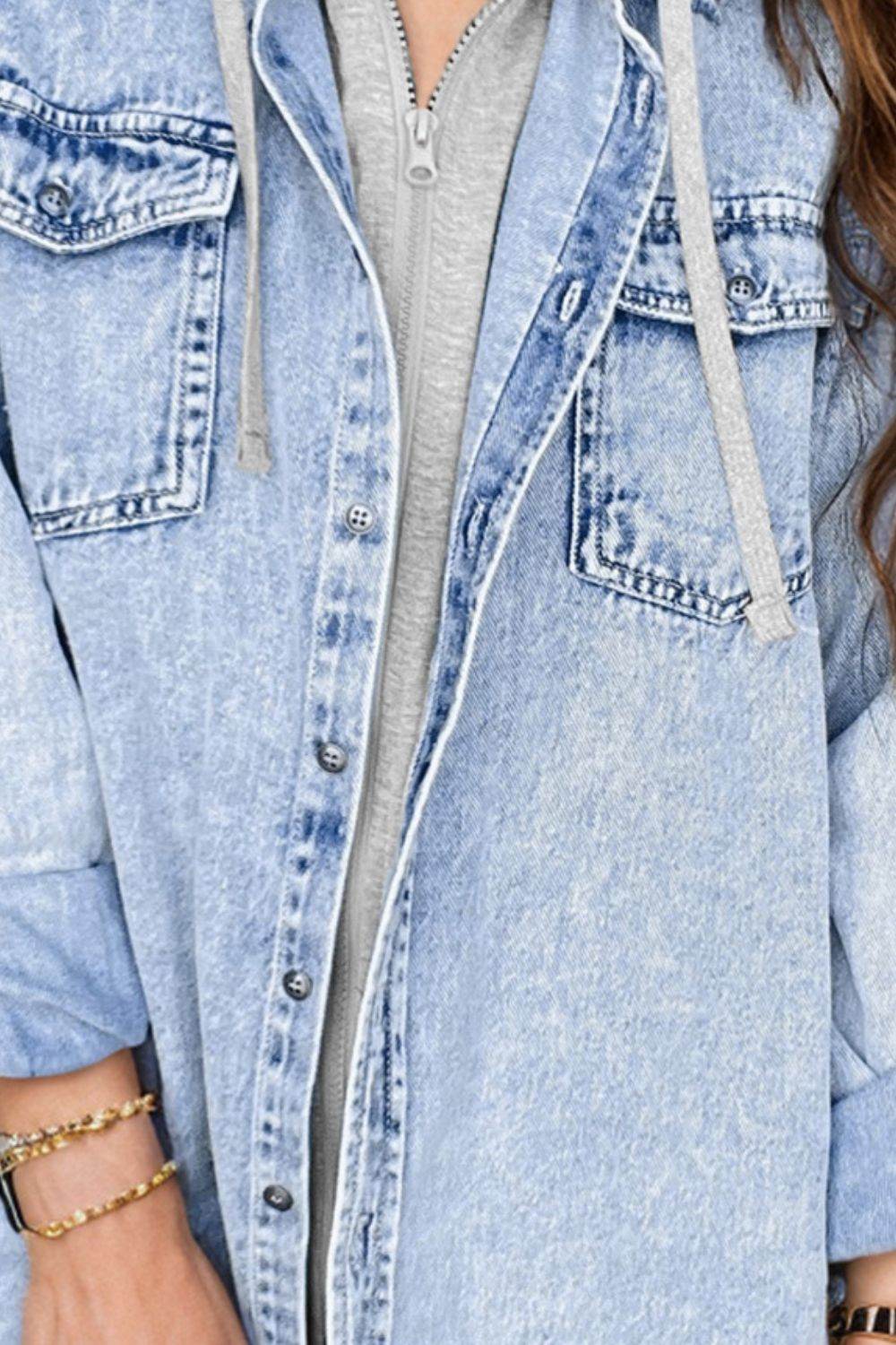 Distressed Button Up Long Sleeve Denim Jacket - UnLaced Boutique