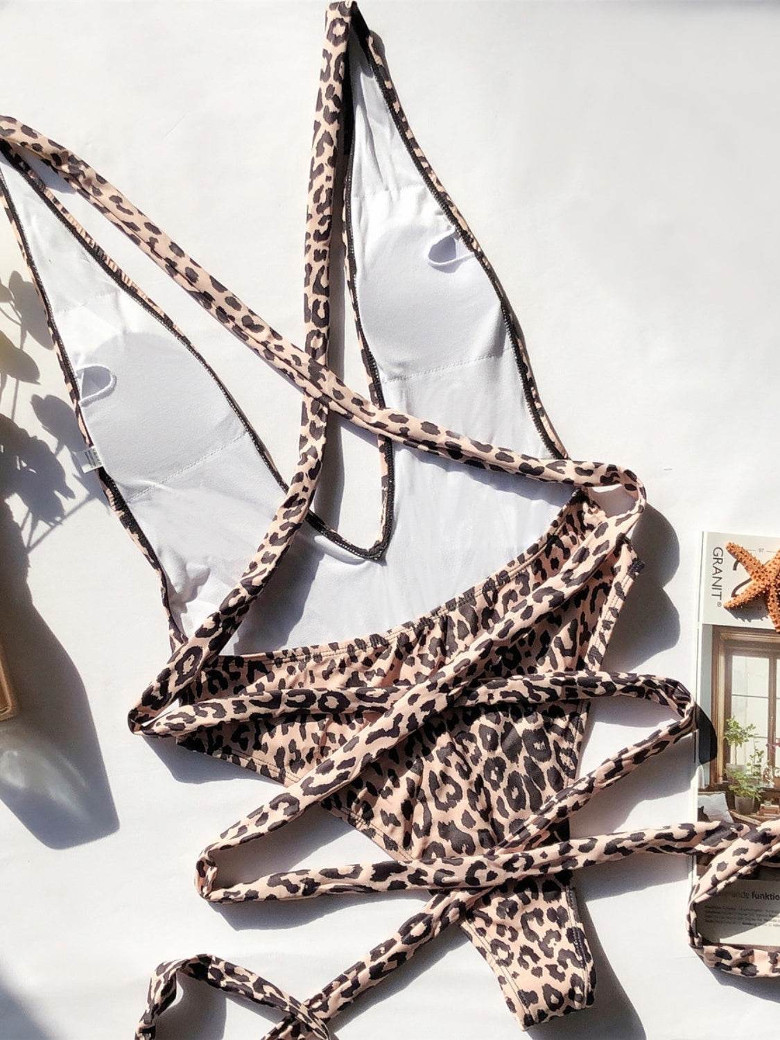 Tied Leopard Plunge One-Piece Swimwear - UnLaced Boutique
