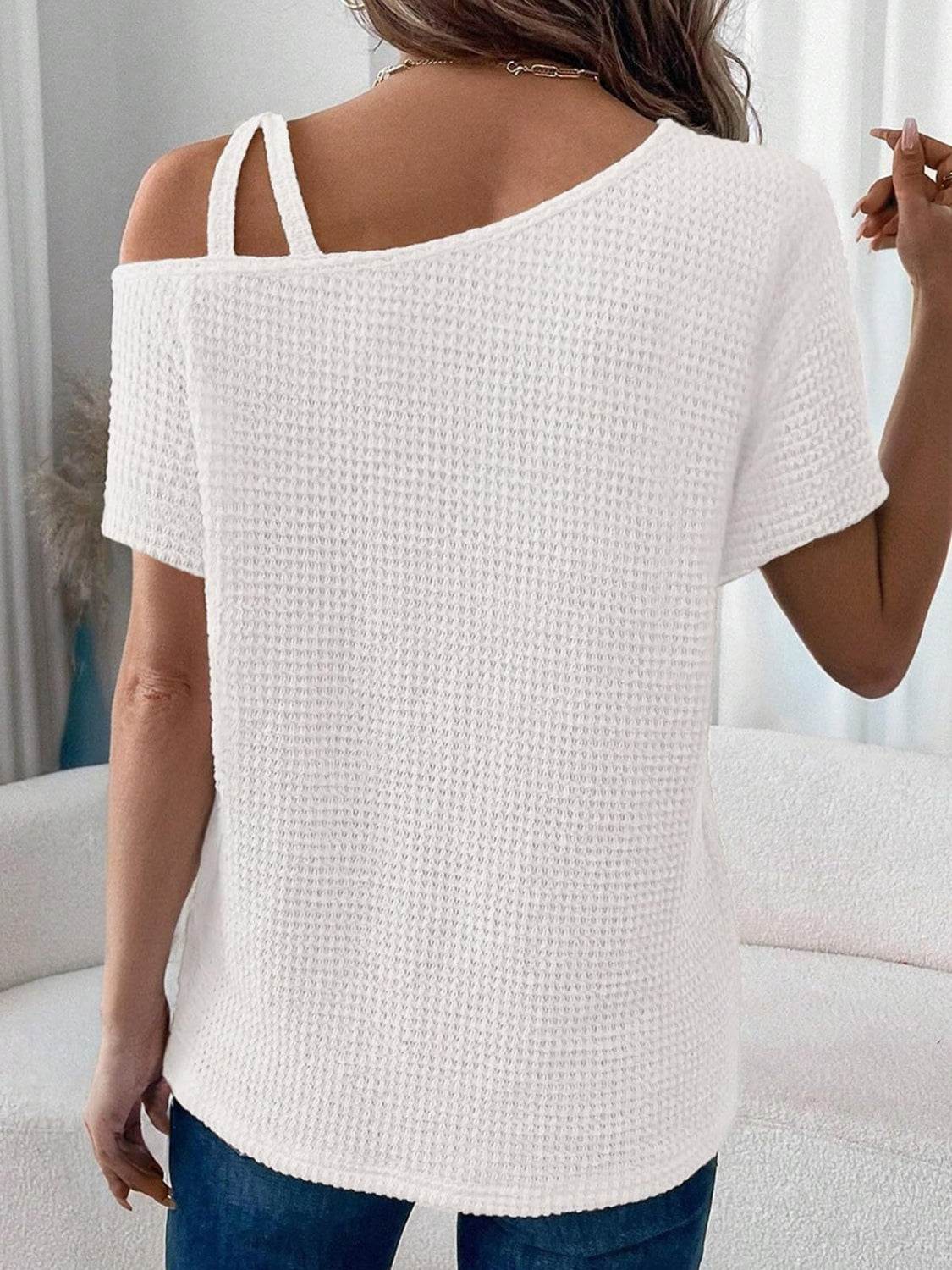 Asymmetrical Neck Short Sleeve T-Shirt - UnLaced Boutique