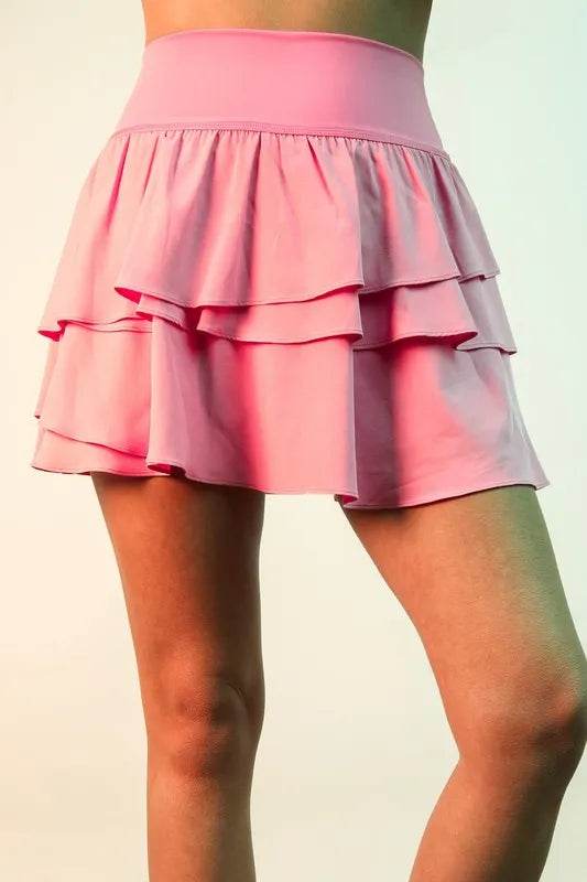 VERY J Riffled Tiered Layers Activewear Skirt with Shorts - UnLaced Boutique