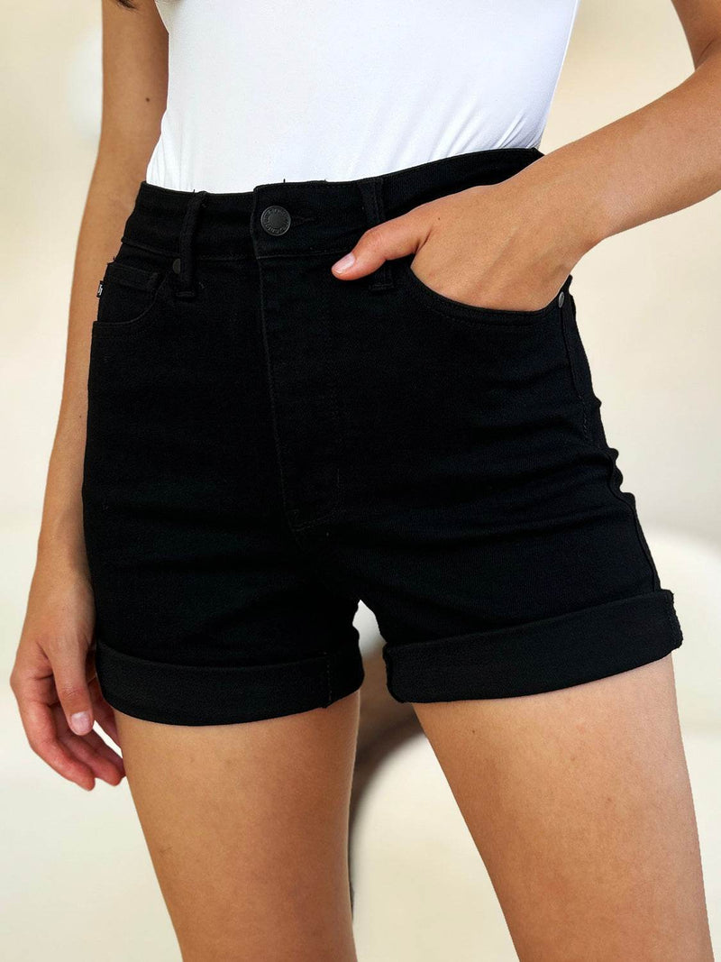 Judy Blue Full Size High Waist Tummy Control Cuffed Denim Shorts - UnLaced Boutique