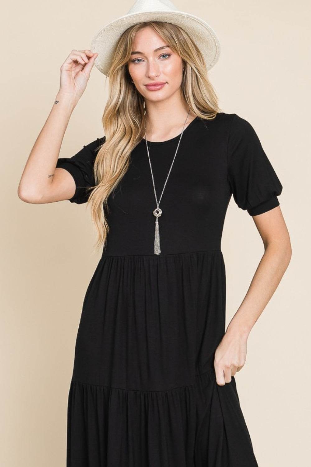 BOMBOM Short Sleeve Tiered Maxi Dress - UnLaced Boutique