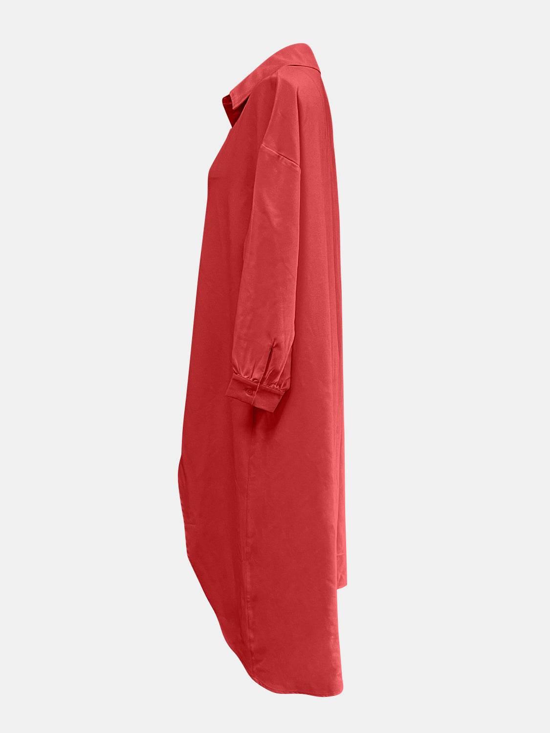 Full Size High-Low Collared Neck Long Sleeve Shirt - UnLaced Boutique