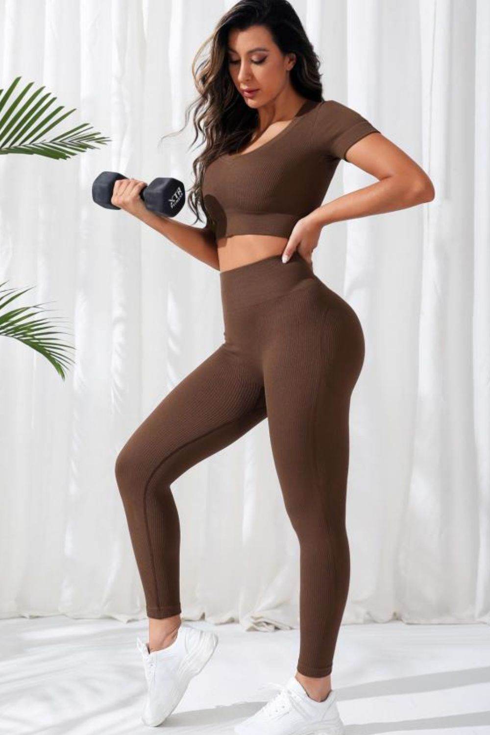 V-Neck Crop Top and High Waistband Long Active Pants - UnLaced Boutique