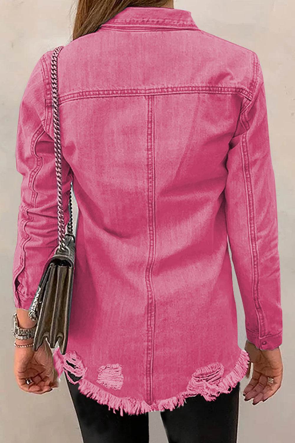 Distressed Raw Hem Snap Down Denim Jacket - UnLaced Boutique