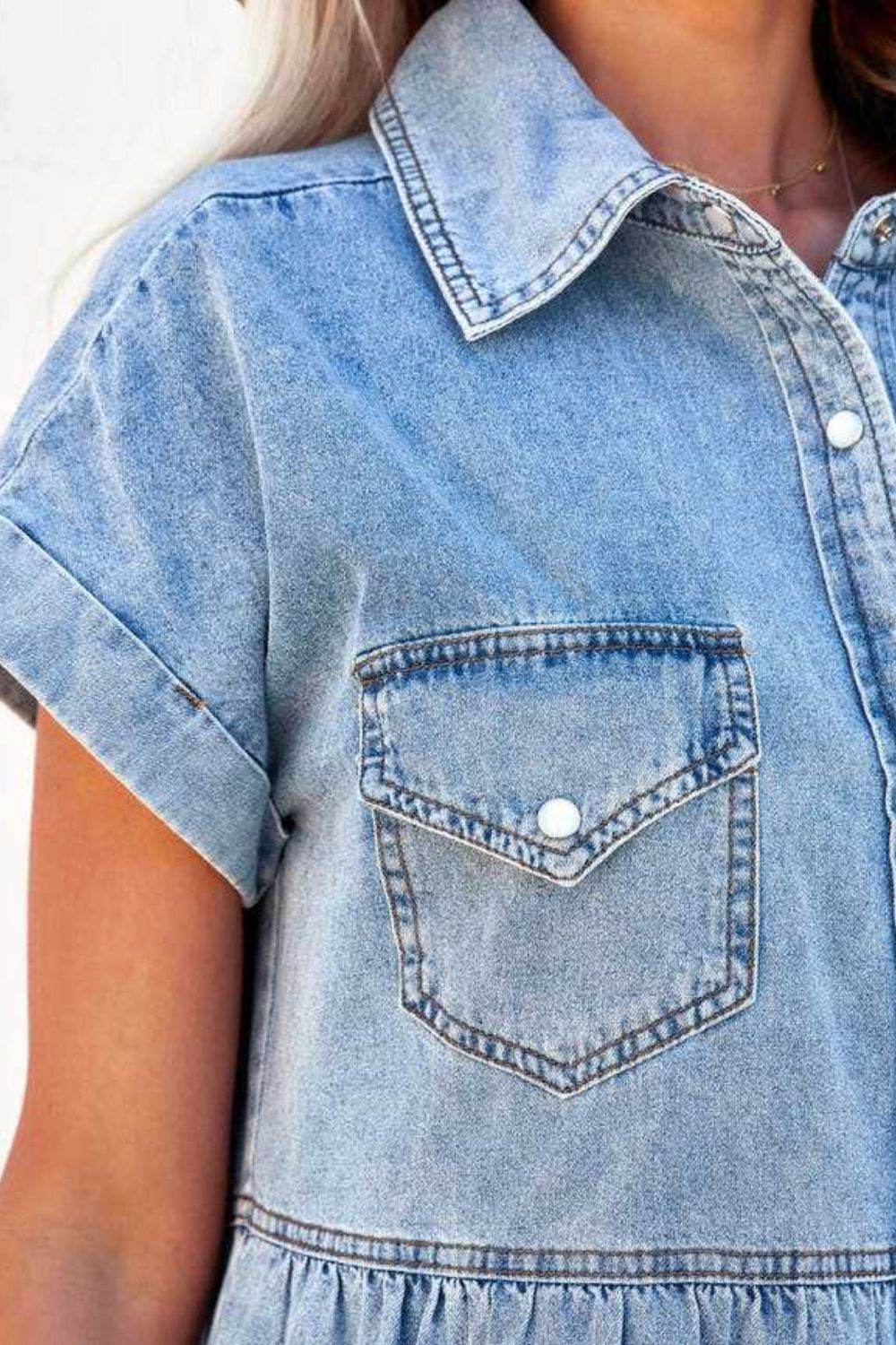 Raw Hem Button Down Denim Mini Dress - UnLaced Boutique
