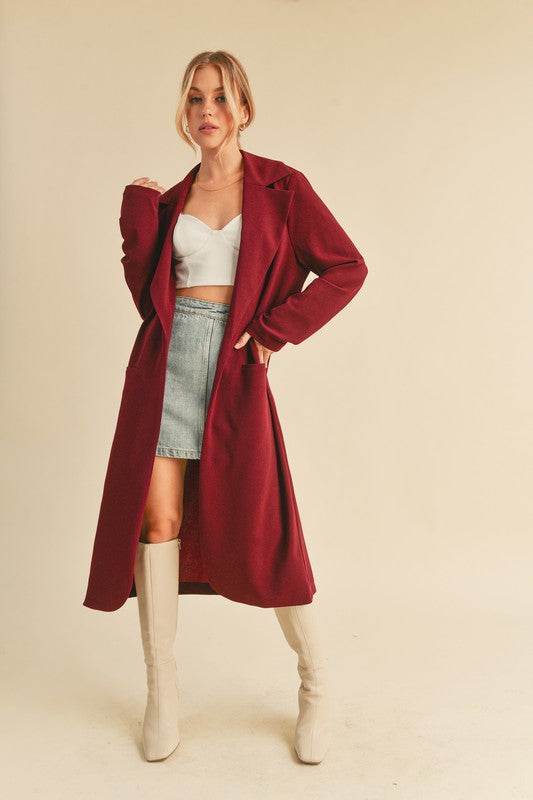 Aemi + Co Lapel Collar Long Sleeve Longline Coat - UnLaced Boutique