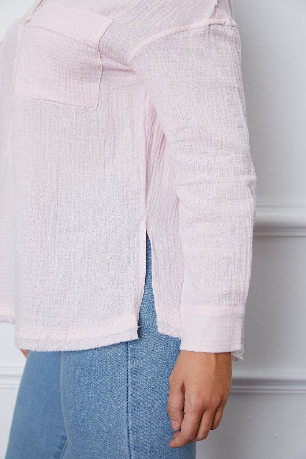 Texture Half Button Raw Hem Top - UnLaced Boutique