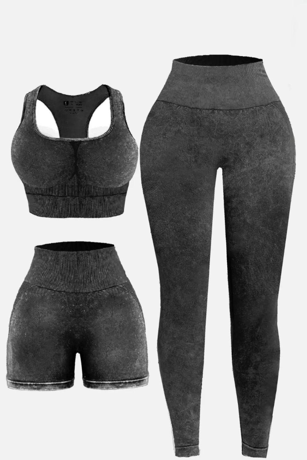 3 Piece Washed Square Neck Wide Strap Active Set - UnLaced Boutique