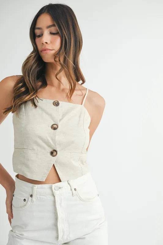 MABLE Linen Mix Button Down Tank Top - UnLaced Boutique