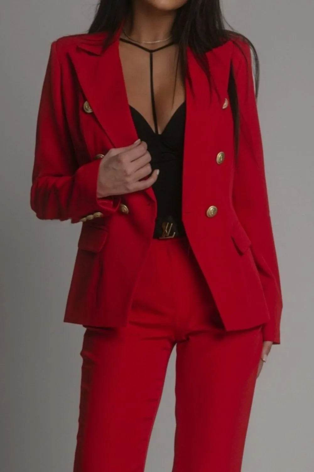 Full Size Lapel Collar Long Sleeve Blazer and Pants Set Plus Size - UnLaced Boutique