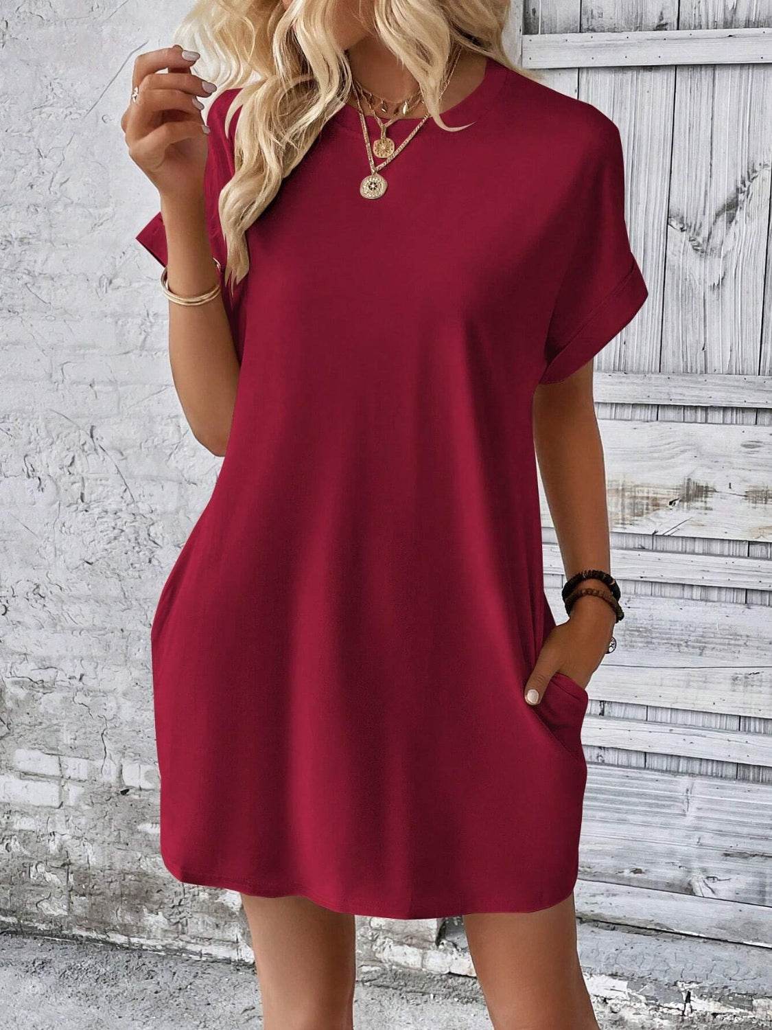Round Neck Short Sleeve Mini Dress - UnLaced Boutique