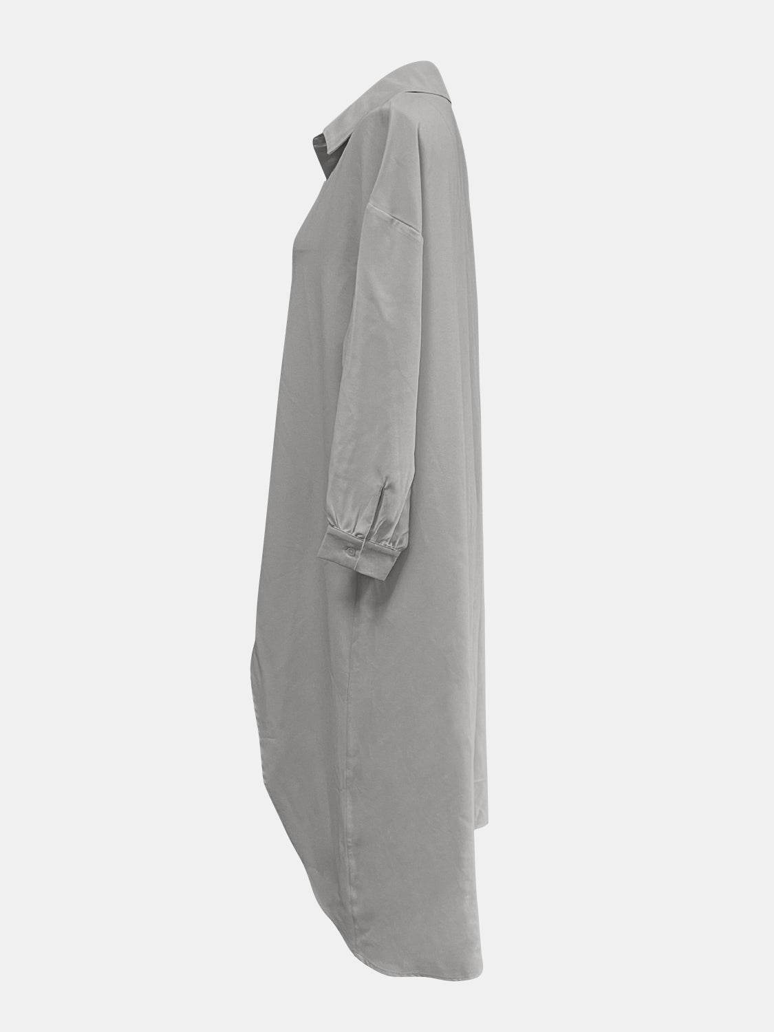 Full Size High-Low Collared Neck Long Sleeve Shirt - UnLaced Boutique