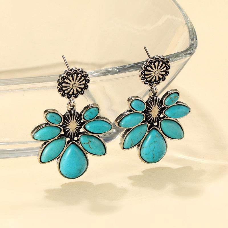 Artificial Turquoise Flower Earrings - UnLaced Boutique