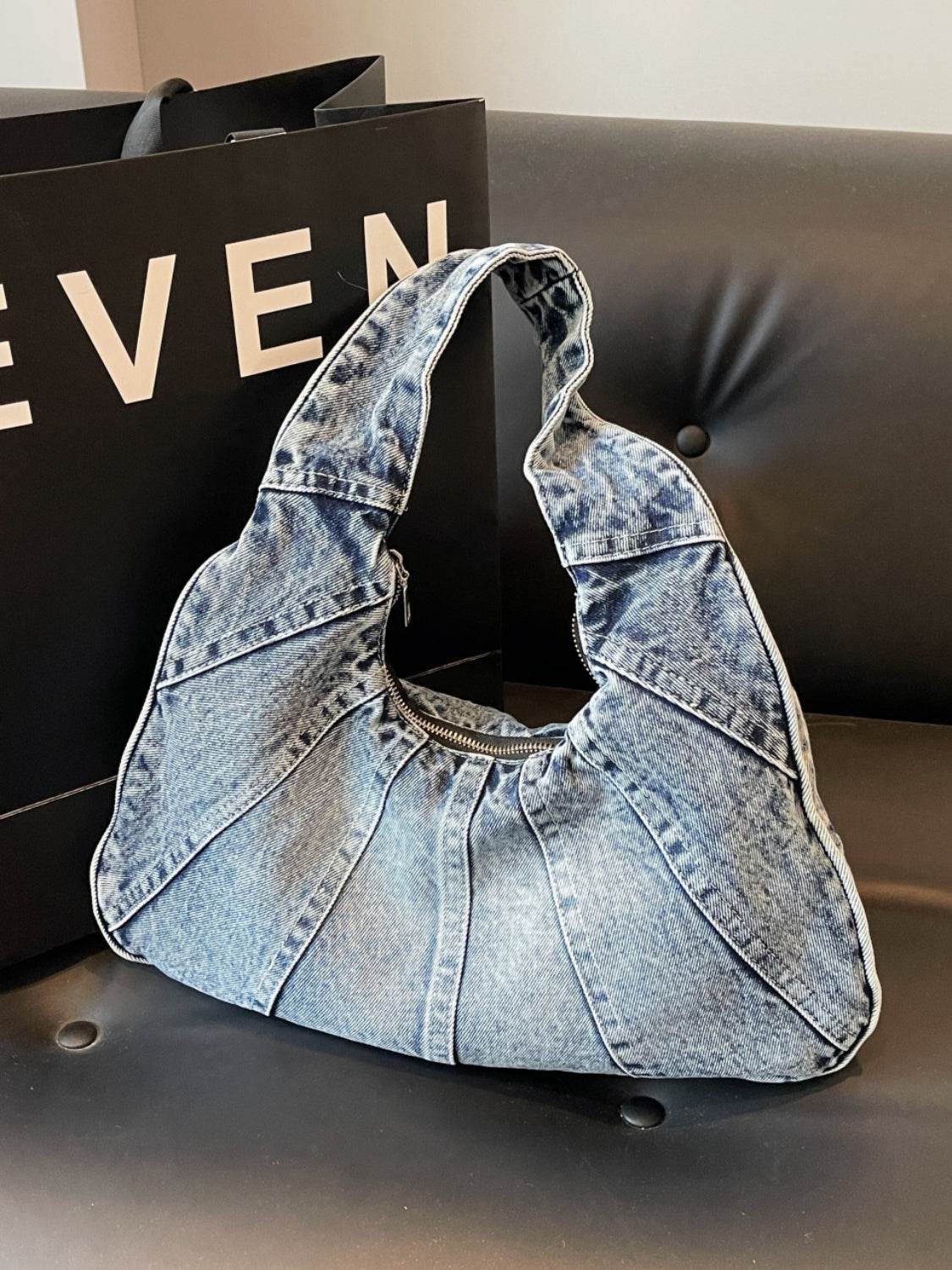 Crescent Shaped Denim Shoulder Bag - UnLaced Boutique