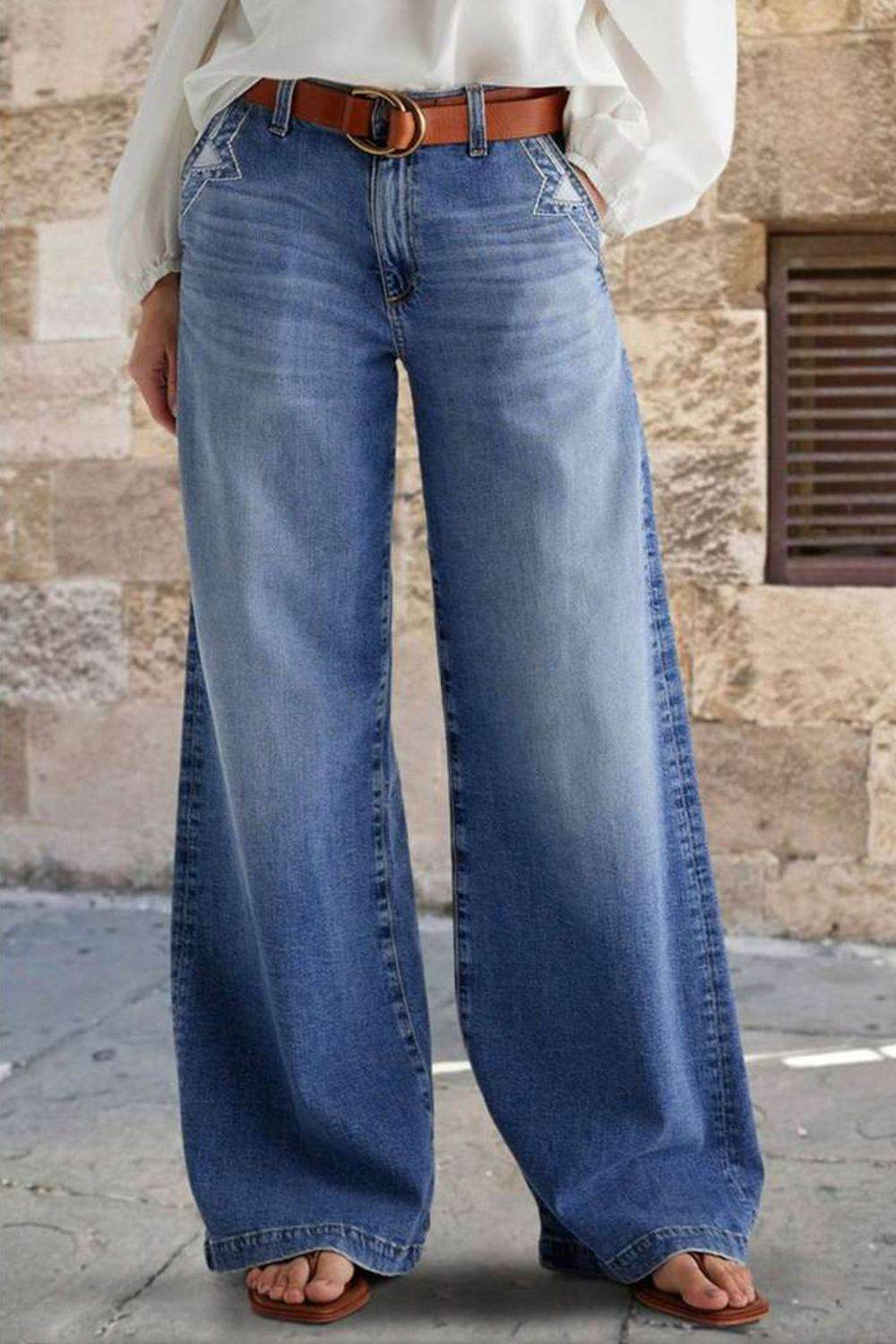 Pocketed Embroidered Straight Leg Jeans - UnLaced Boutique