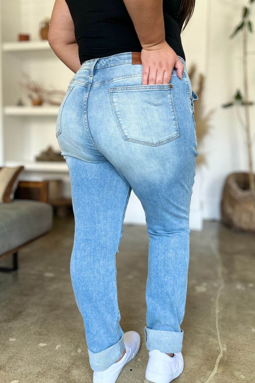 Judy Blue Full Size Distressed Straight Jeans with Patch Pockets - UnLaced Boutique
