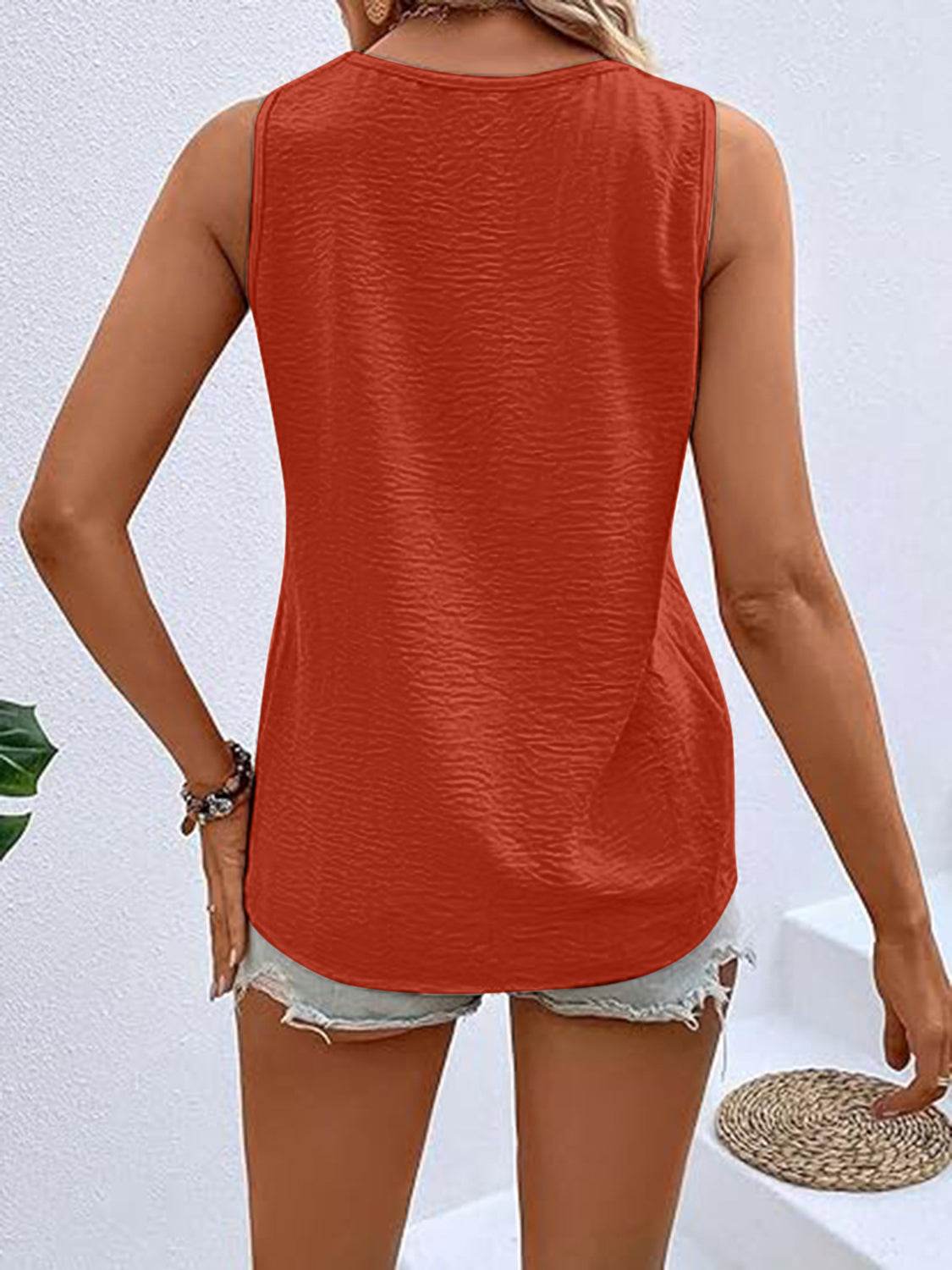 Full Size Decorative Button V-Neck Tank - UnLaced Boutique