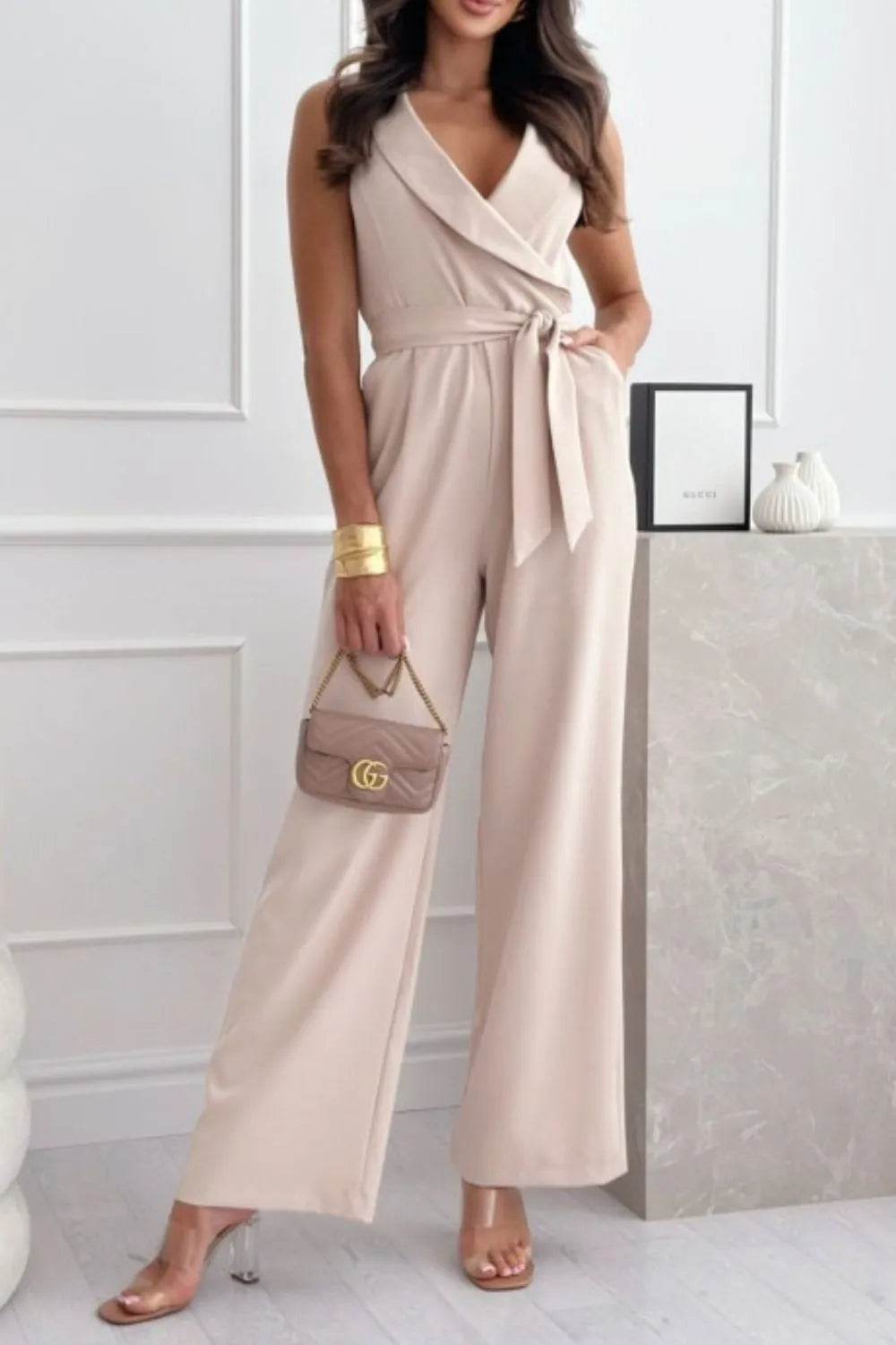 Surplice Sleeveless Wide Leg Jumpsuit - UnLaced Boutique