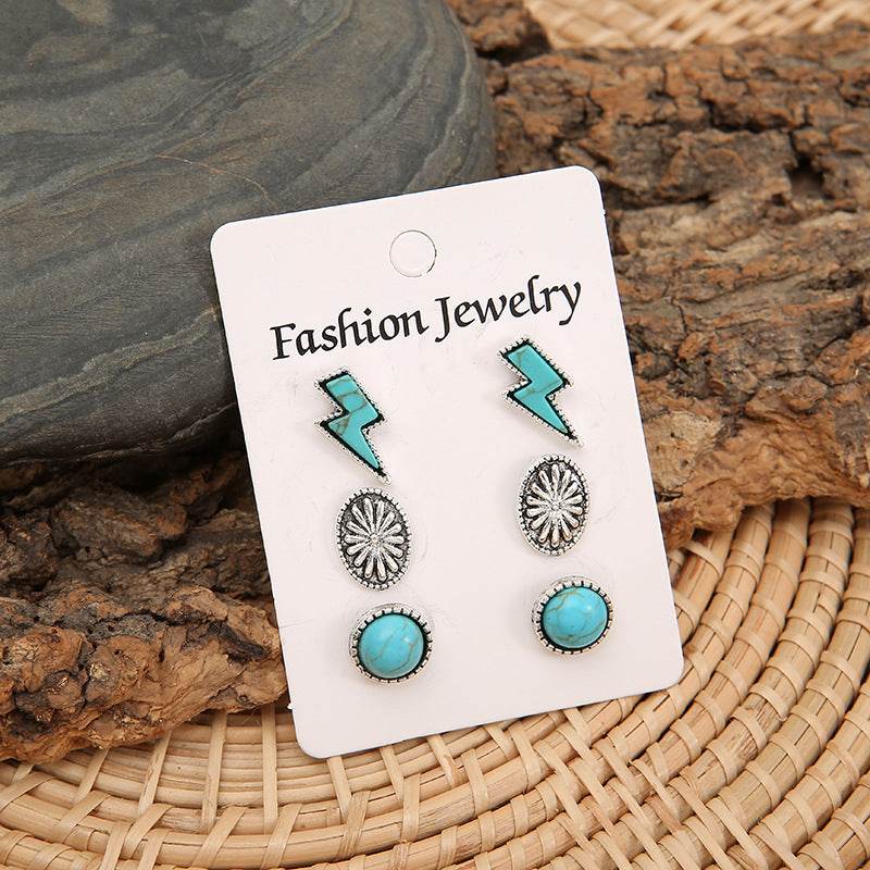 3 Piece Artificial Turquoise Stud Earrings - UnLaced Boutique