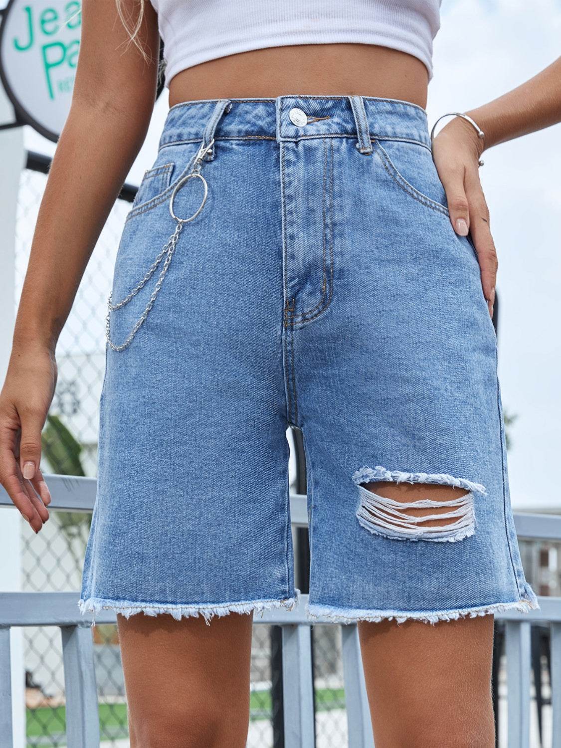 Distressed Raw Hem Denim Shorts - UnLaced Boutique