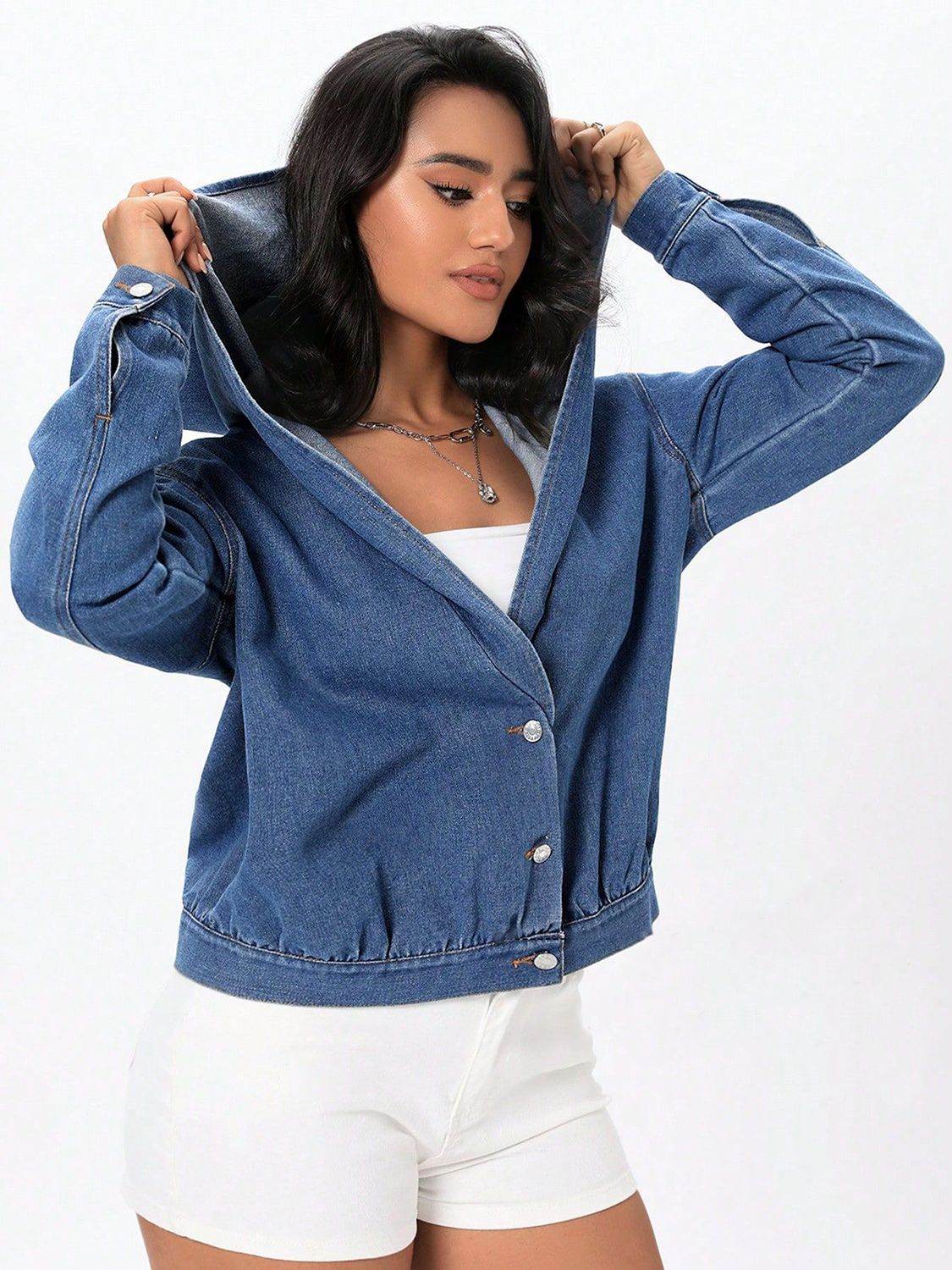 Button Up Hooded Denim Top - UnLaced Boutique