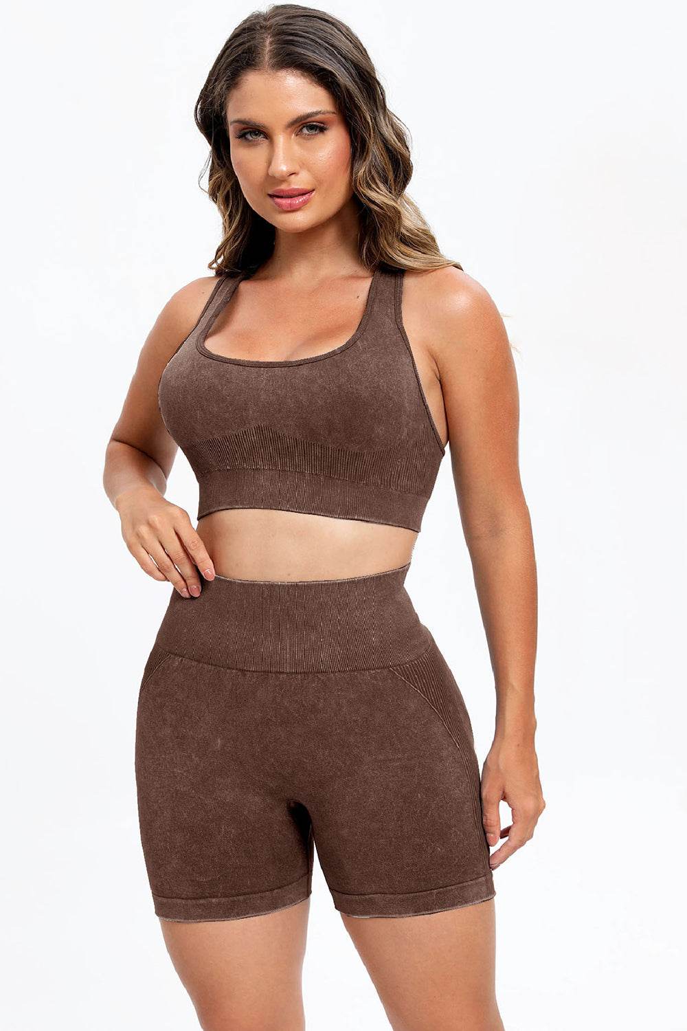 3 Piece Washed Square Neck Wide Strap Active Set - UnLaced Boutique