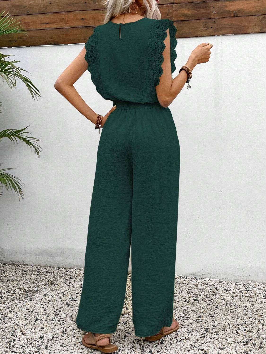 Lace Trim Round Neck Top and Pants Set - UnLaced Boutique