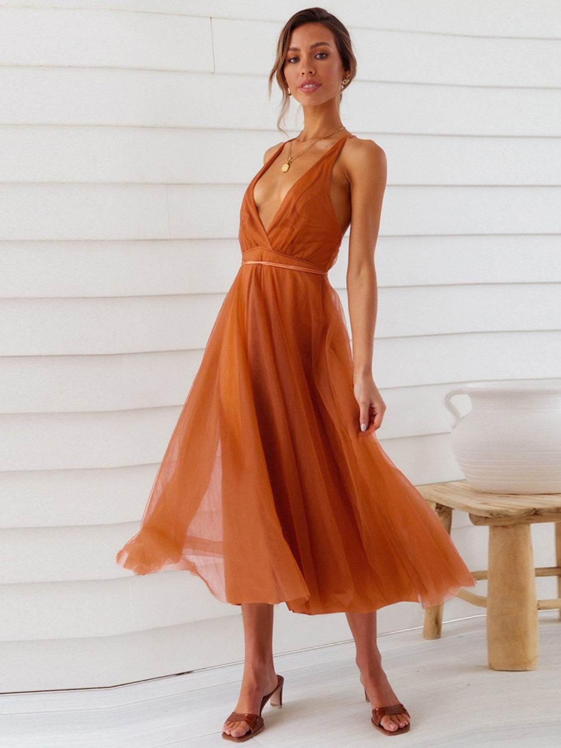 Backless Crisscross Sleeveless Midi Dress - UnLaced Boutique