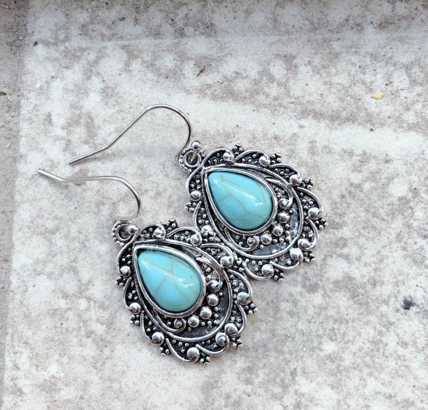 Artificial Turquoise Alloy Teardrop Dangle Earrings - UnLaced Boutique