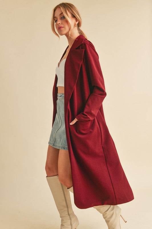 Aemi + Co Lapel Collar Long Sleeve Longline Coat - UnLaced Boutique