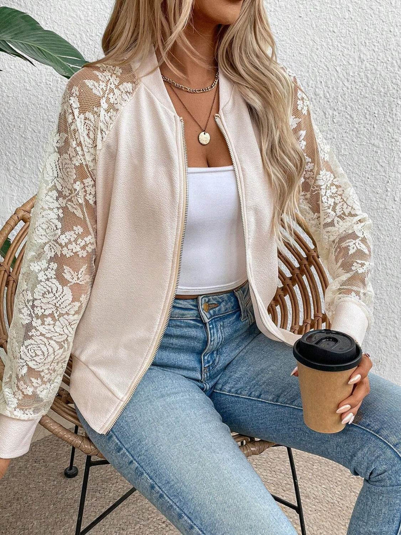 Lace Baseball Collar Zip Up Jacket - UnLaced Boutique