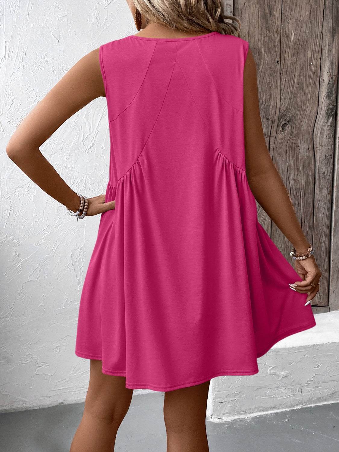Ivy Lane Ruched V-Neck Sleeveless Mini Dress - UnLaced Boutique