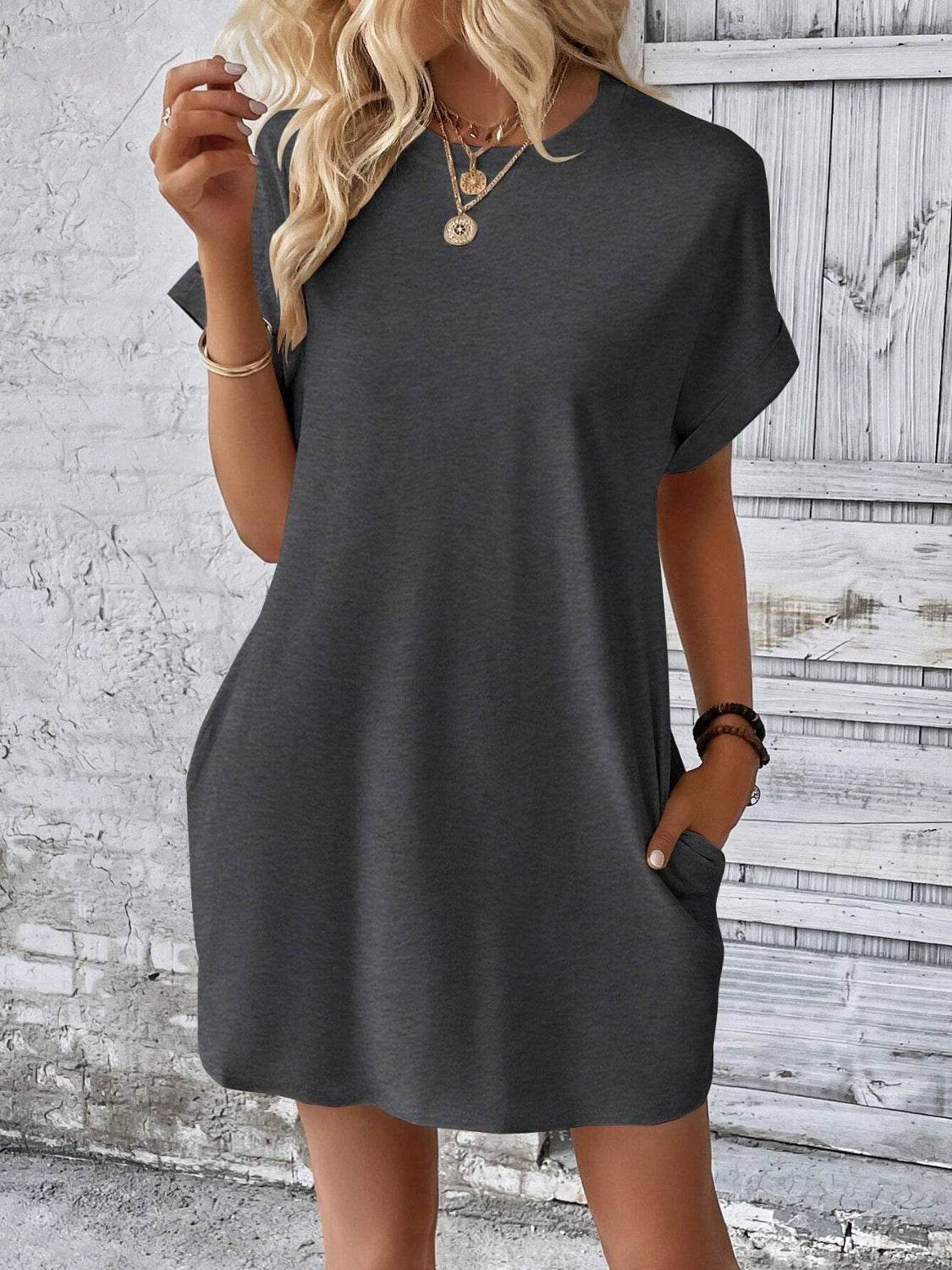Round Neck Short Sleeve Mini Dress - UnLaced Boutique