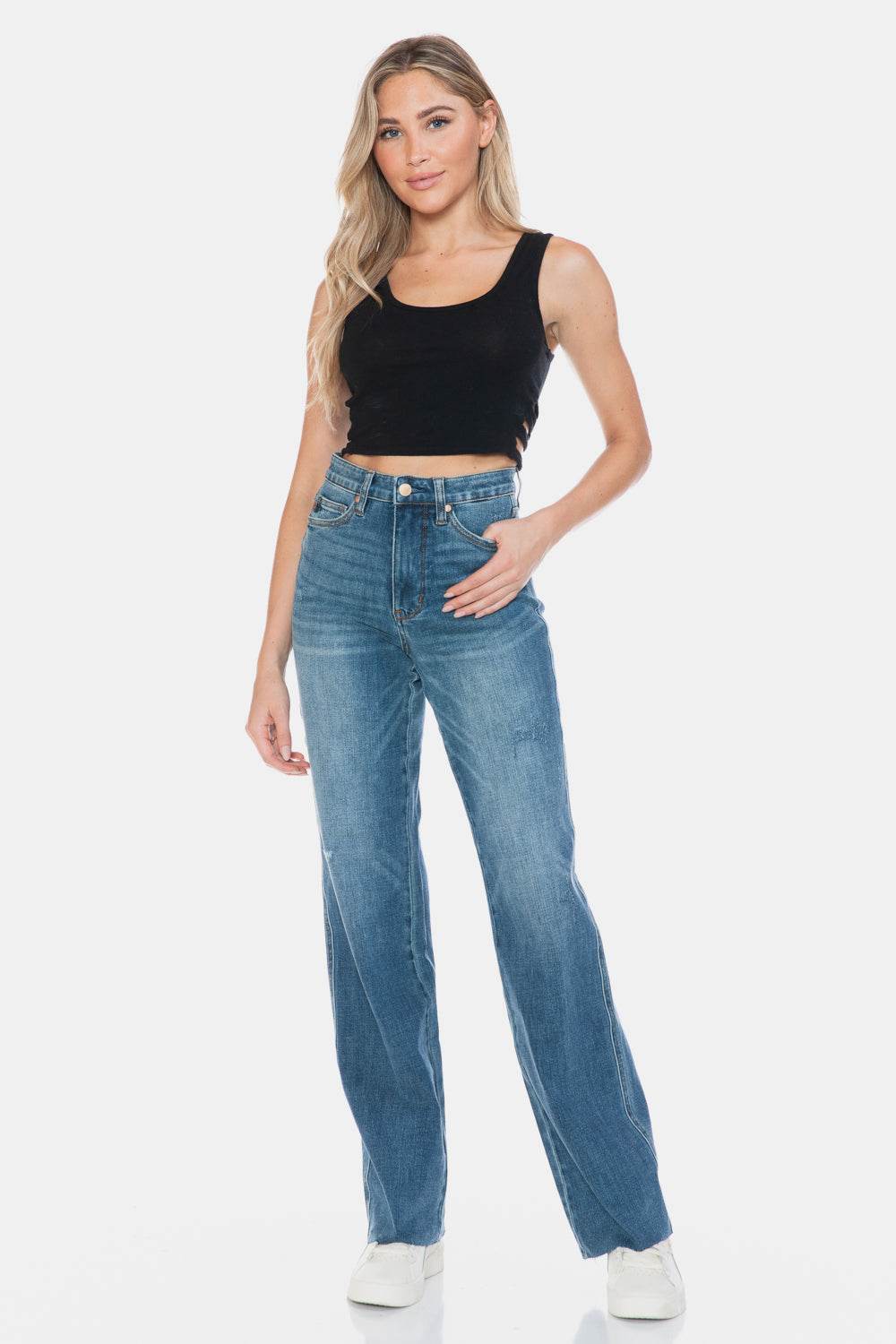 Judy Blue Full Size Tummy Control Cut Raw Hem Straight Jeans - UnLaced Boutique