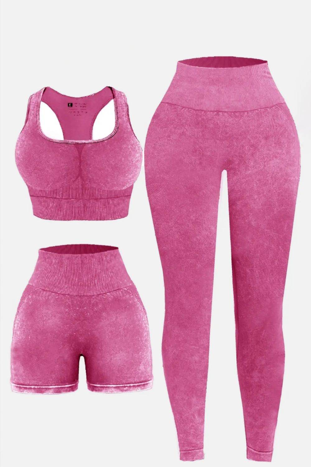 3 Piece Washed Square Neck Wide Strap Active Set - UnLaced Boutique