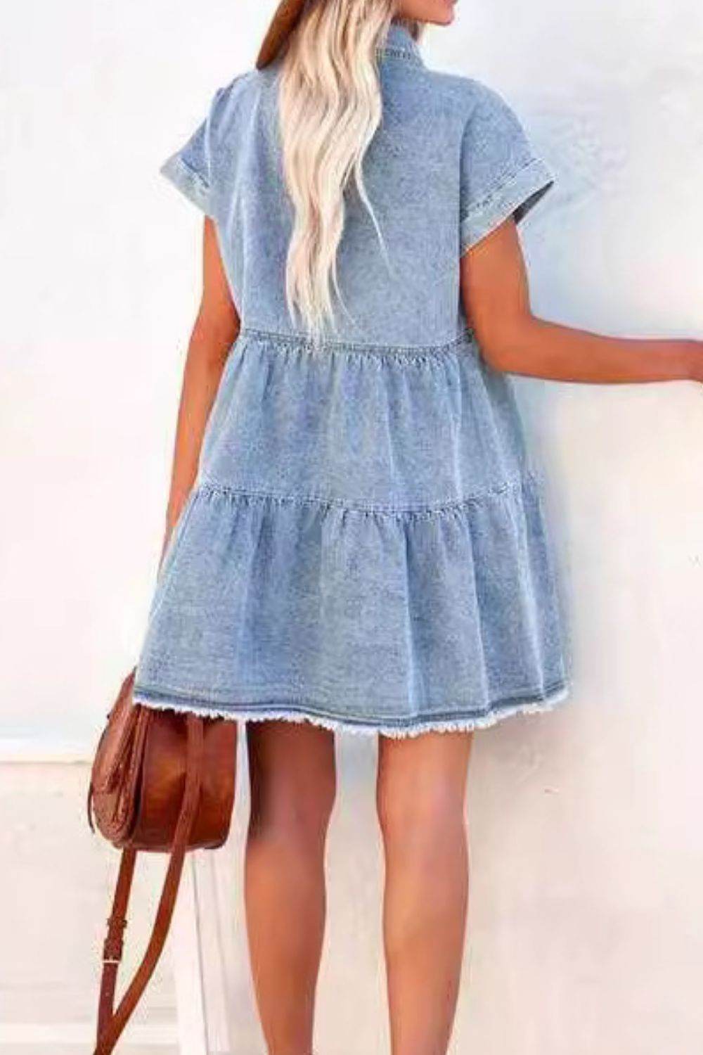 Raw Hem Button Down Denim Mini Dress - UnLaced Boutique