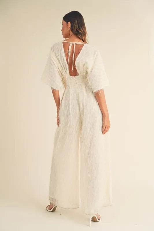 MABLE Fluffy Deep V Neck Wide Leg Jumpsuit - UnLaced Boutique