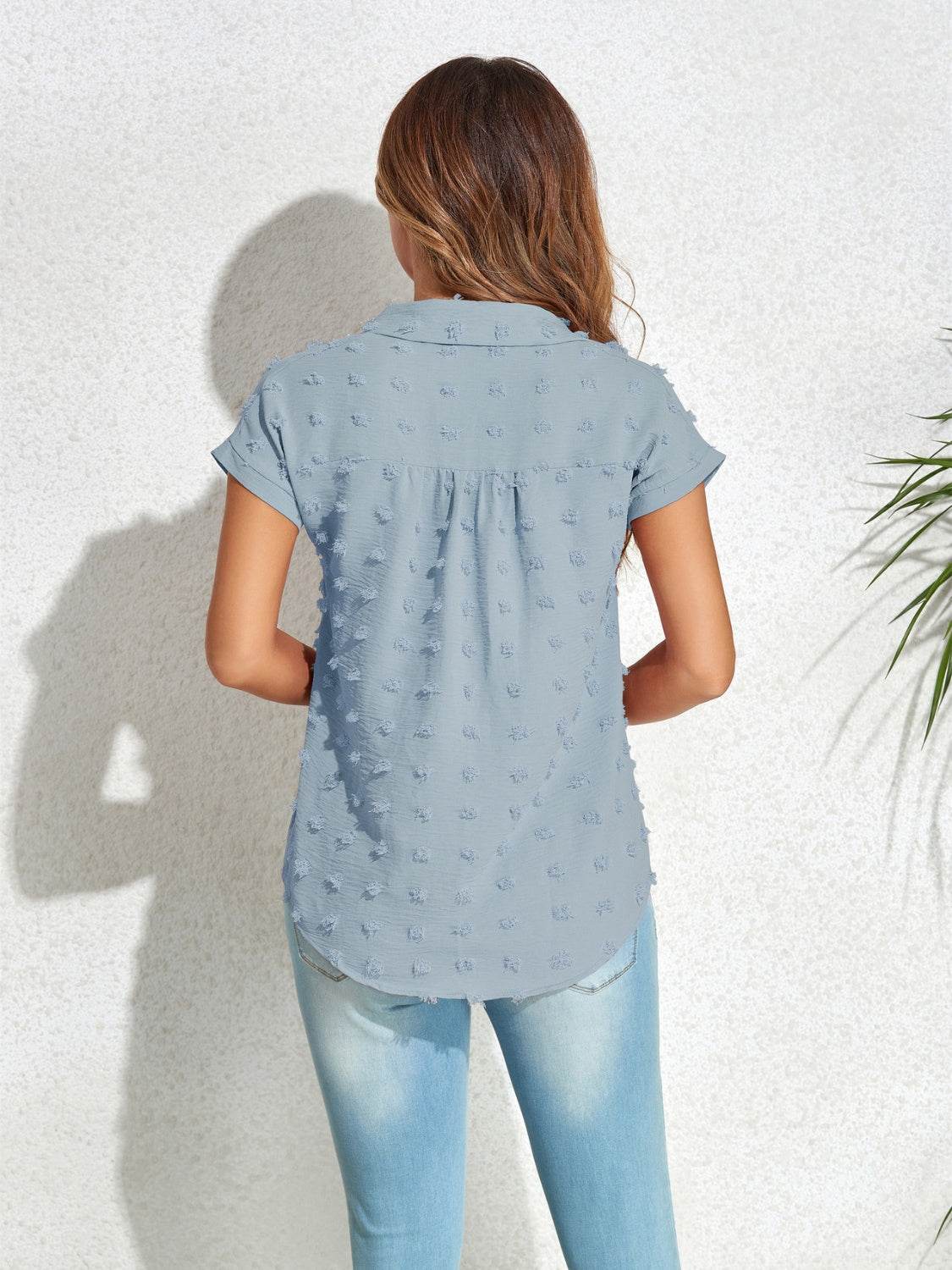 Swiss Dot Button Up Cap Sleeve Shirt - UnLaced Boutique
