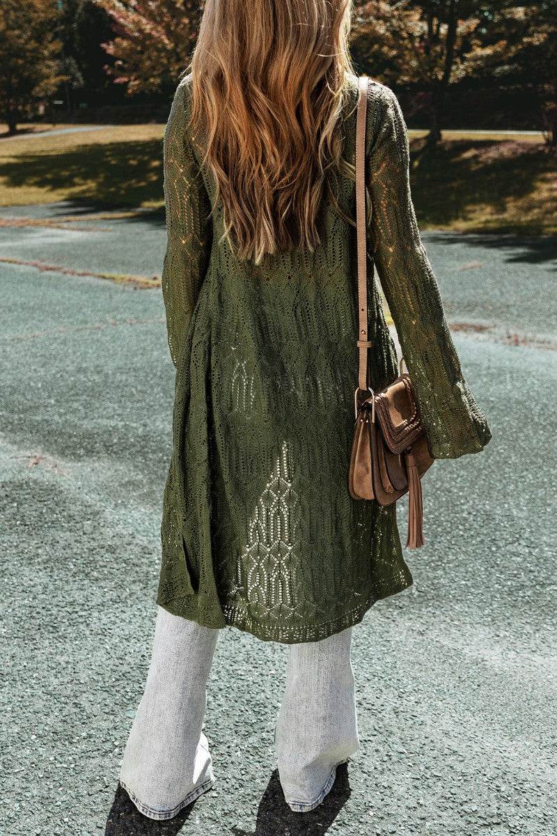 Openwork Open Front Long Sleeve Cardigan - UnLaced Boutique