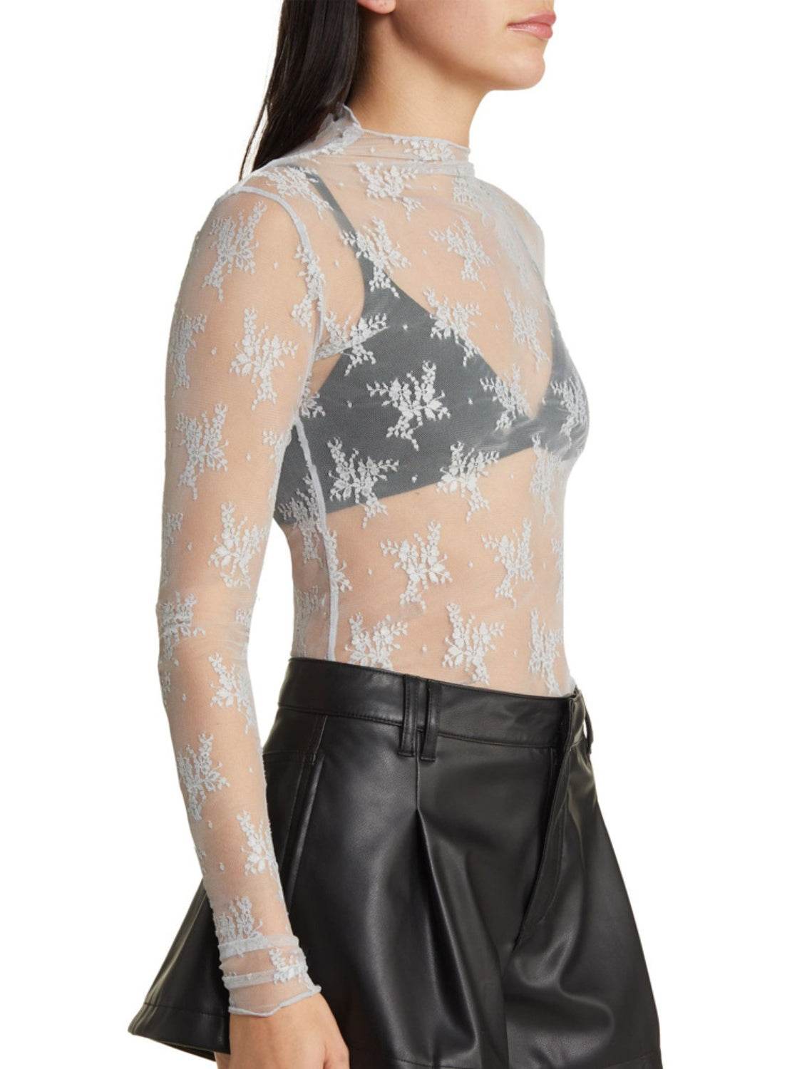 Lace Mock Neck Long Sleeve Blouse - UnLaced Boutique