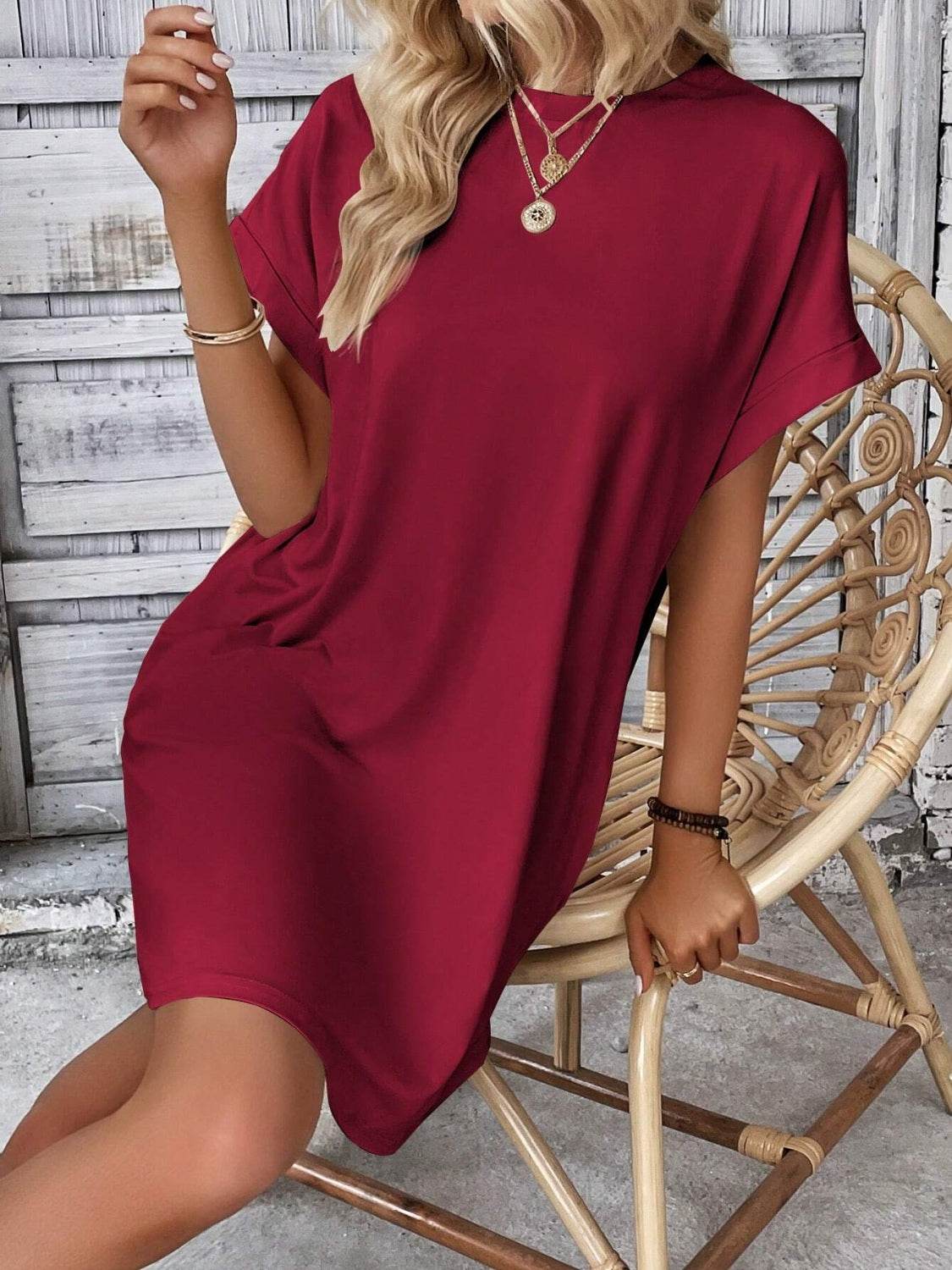 Round Neck Short Sleeve Mini Dress - UnLaced Boutique