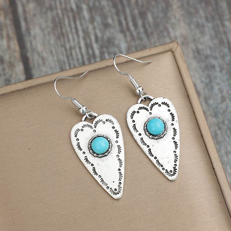 Alloy Turquoise Heart Dangle Earrings - UnLaced Boutique