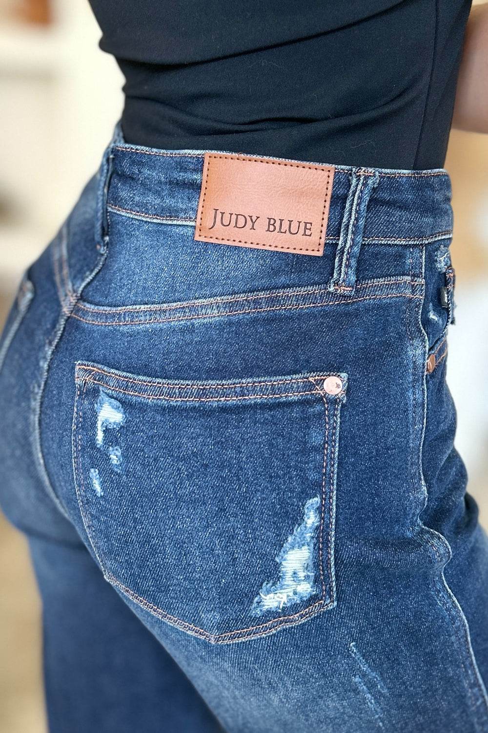 Judy Blue Full Size High Waist Rigid Magic Heavy Destroy Straight Jeans - UnLaced Boutique