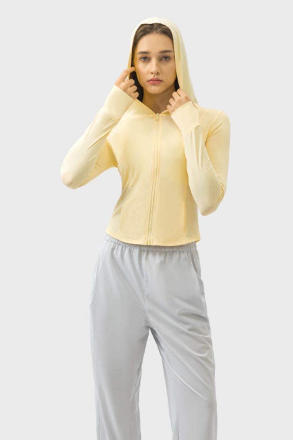 Millennia Pocketed Zip Up Hooded Long Sleeve Active Outerwear - UnLaced Boutique
