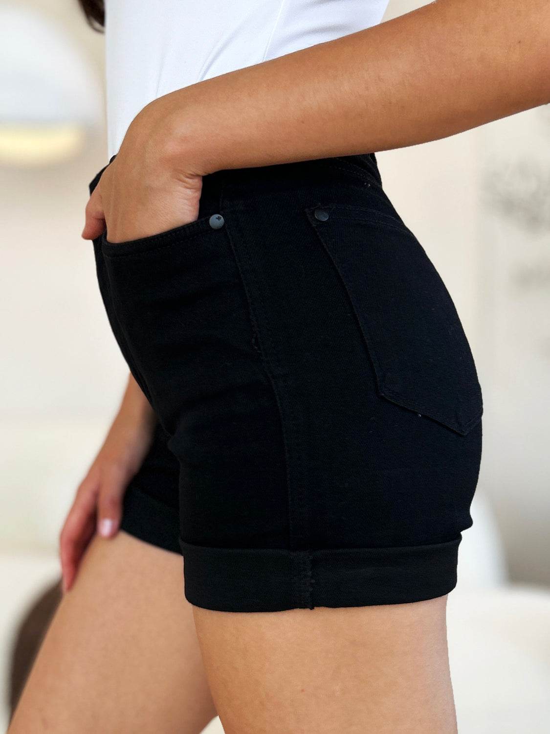 Judy Blue Full Size High Waist Tummy Control Cuffed Denim Shorts - UnLaced Boutique
