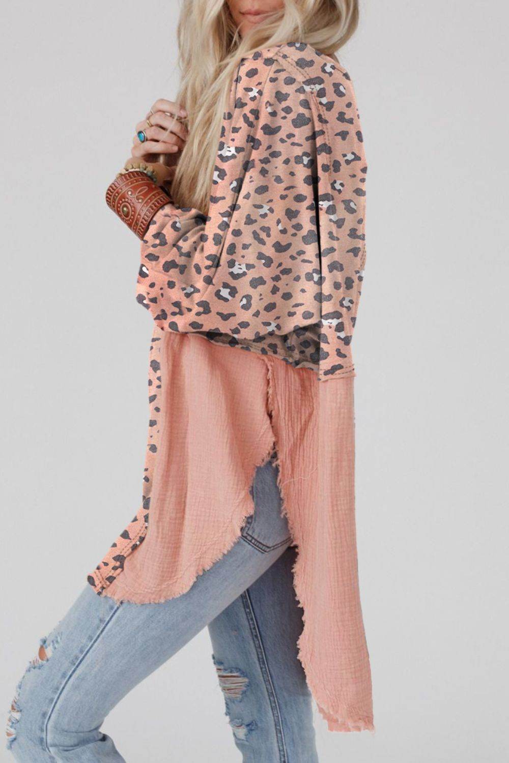 Textured Leopard Dropped Shoulder Blouse - UnLaced Boutique