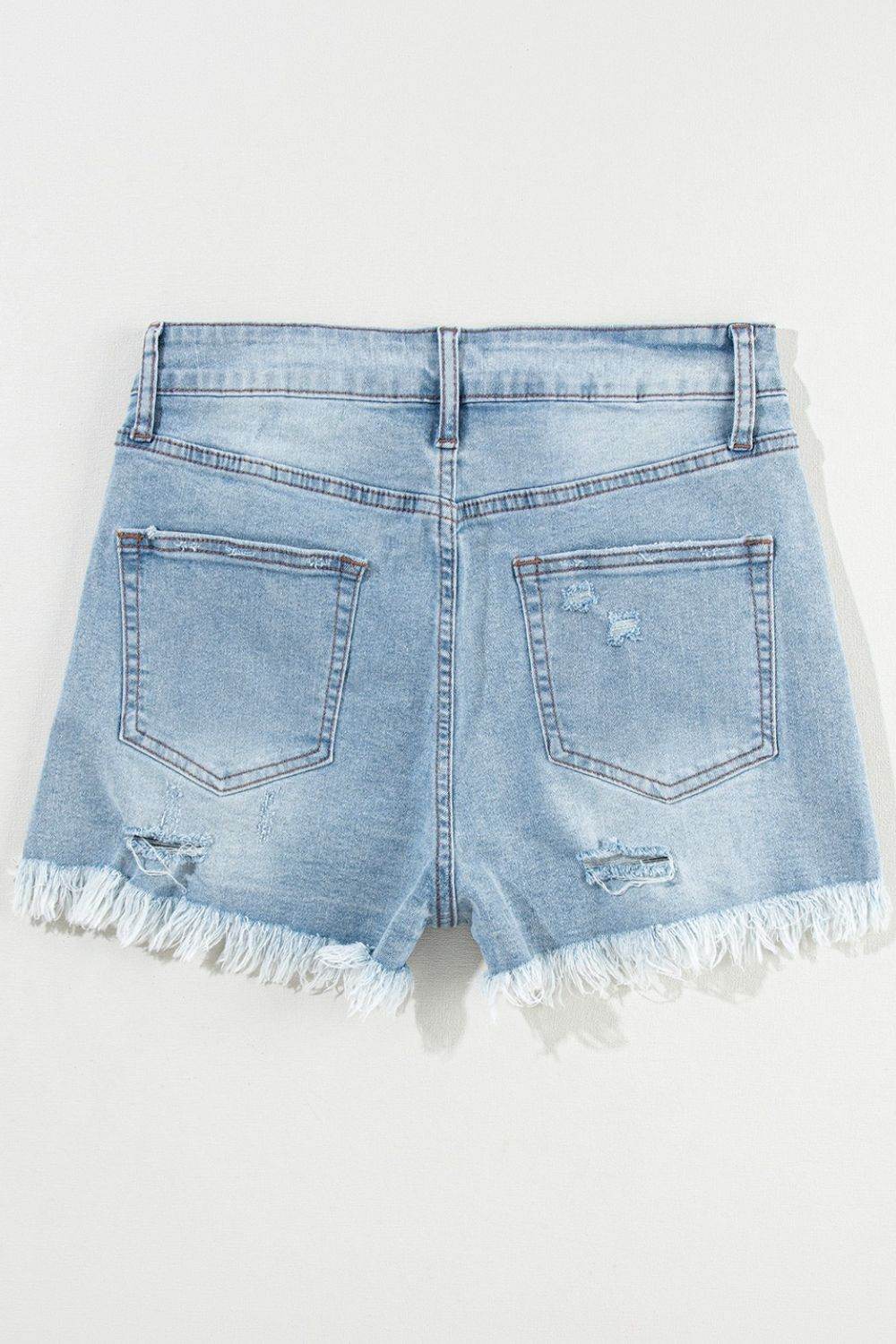 Distressed Raw Hem High Waist Denim Shorts - UnLaced Boutique